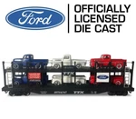 Gauge 14-3/4" Bi-level Auto Carrier W/ 6 Die-cast 1951 Ford Pick-up Trucks New. Fixed Price $79.00.