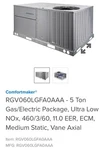 5 Ton Gas Electric Package Unit 460V-3PH M# RGV060LGFA0AAA. Fixed Price $5500.00.