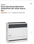 Williams 3003822 30,000 Btu Direct Vent Natural Gas Fired Wall Furnace White. Fixed Price $814.50.