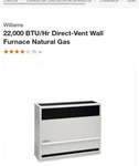 Williams Comfort Products 2203822 Surface-mount Wall Heater, Natural Gas,. Fixed Price $799.99.